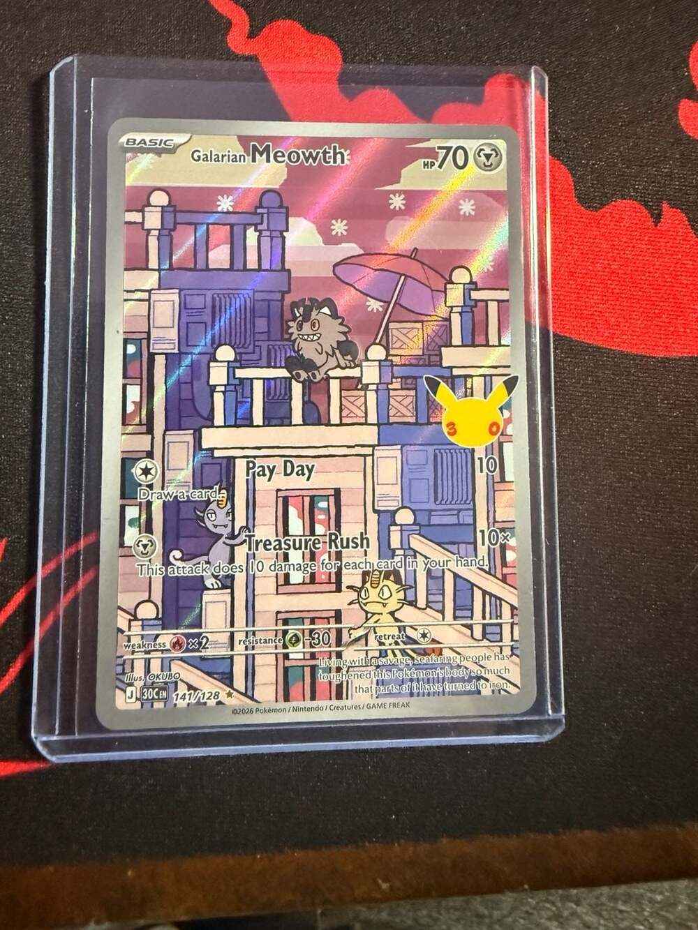 Pokemon Galarian Meowth 141/128 Holofoil 30th Celebration Trading Card